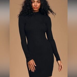Lulu’s Snug As Can Be Black Ribbed Mock Neck‎ Sweater Dress Women’s Sz XS